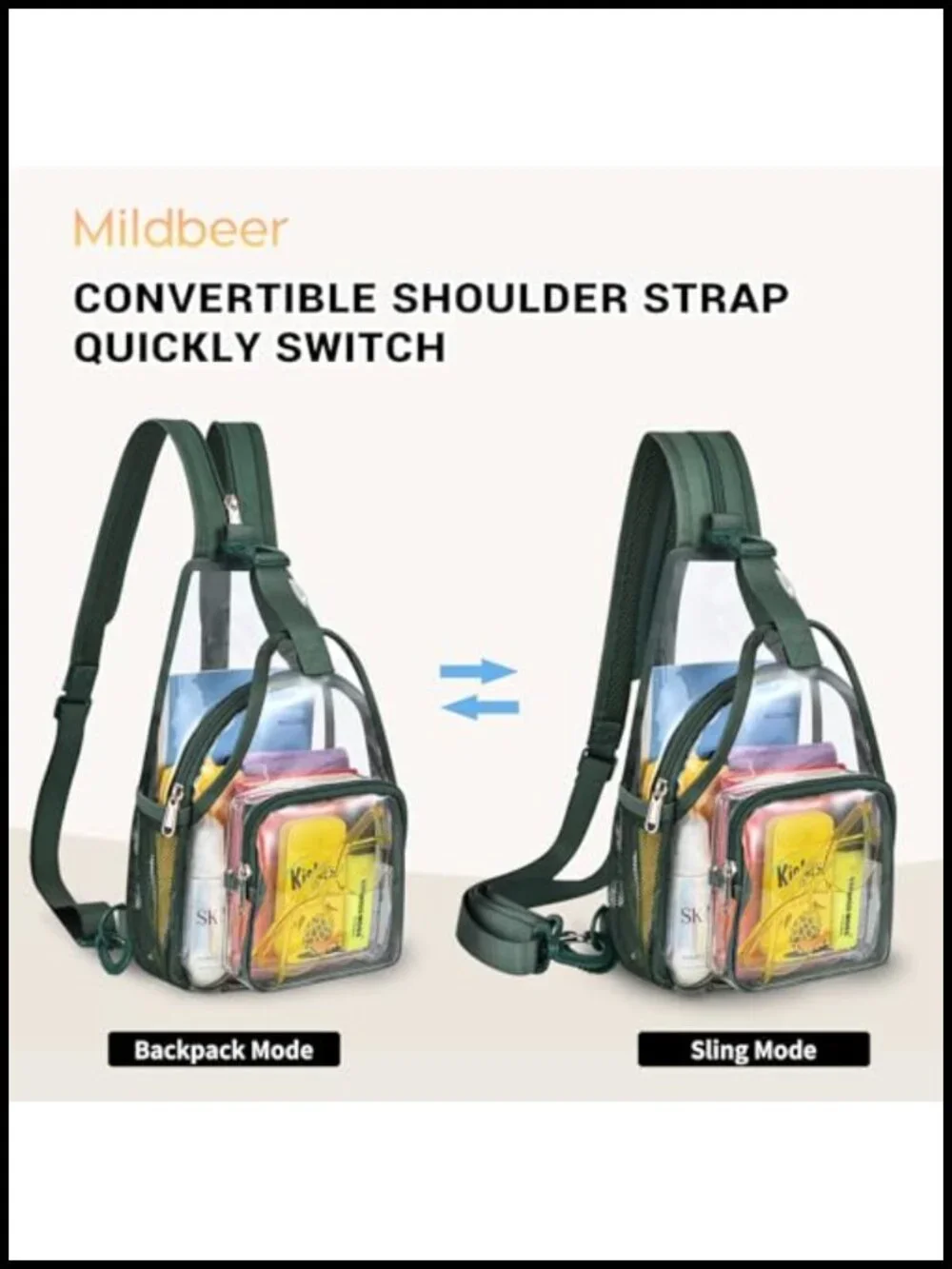 Convertible Clear Mini Backpack Sling Bag PVC Stadium Approved